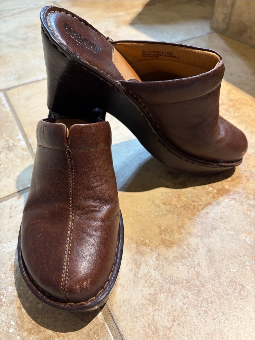 Born Brown Leather Heeled Clog Mule